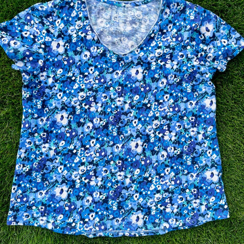 LL Bean Floral Blue Women's Top size L
